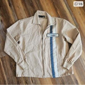 Lost Beige Zip Jacket with Blue Racing Stripe